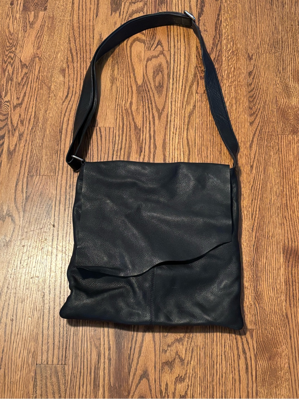 Ili New York Large Canada Black Leather Foldover Crossbody Messenger Bag Rfid